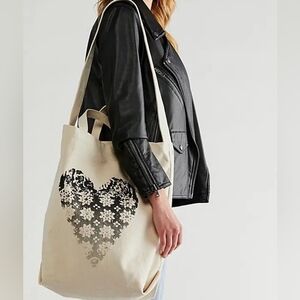 Free People Going Places Graphic Heart Canvas Tote